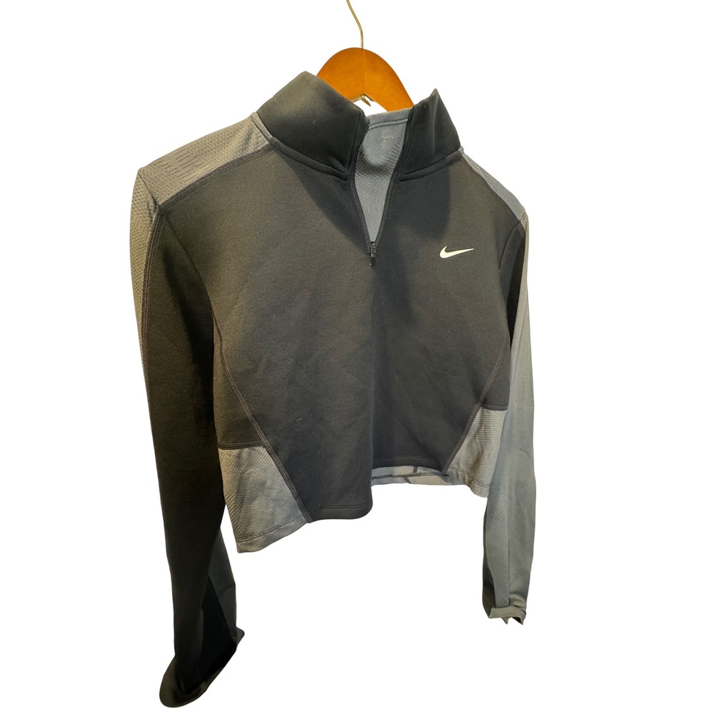 Nike Pro Womens Crop Quarter Zip Long Sleeve Training Top Black Grey DX0065-010
